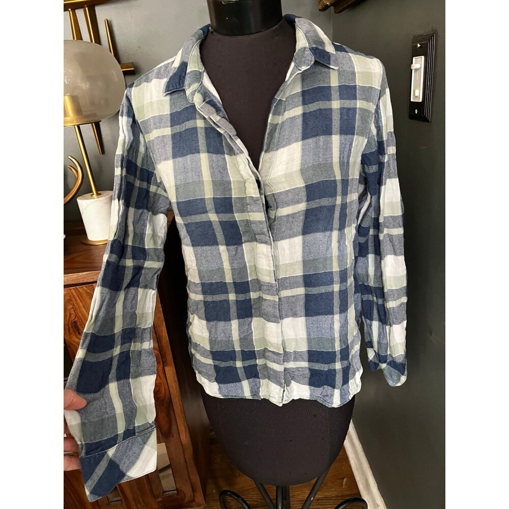 Cloth & Stone Women's Plaid Button Down Long Sleeve Shirt Blue sz S